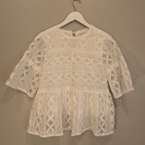 ChicWish Blouse White Lace Embroidery Whimsy Fairy Festive Indie Boho - Size S/M